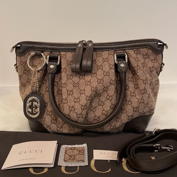 Gucci Handbags - GUCCI 247902 Monogram Medium Sukey Top Handle Dark Brown